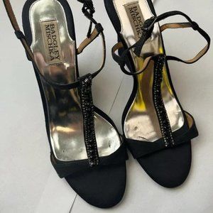 Badgley Mischka Designer Deidra Jewel T-strap Black Wedge Sandal